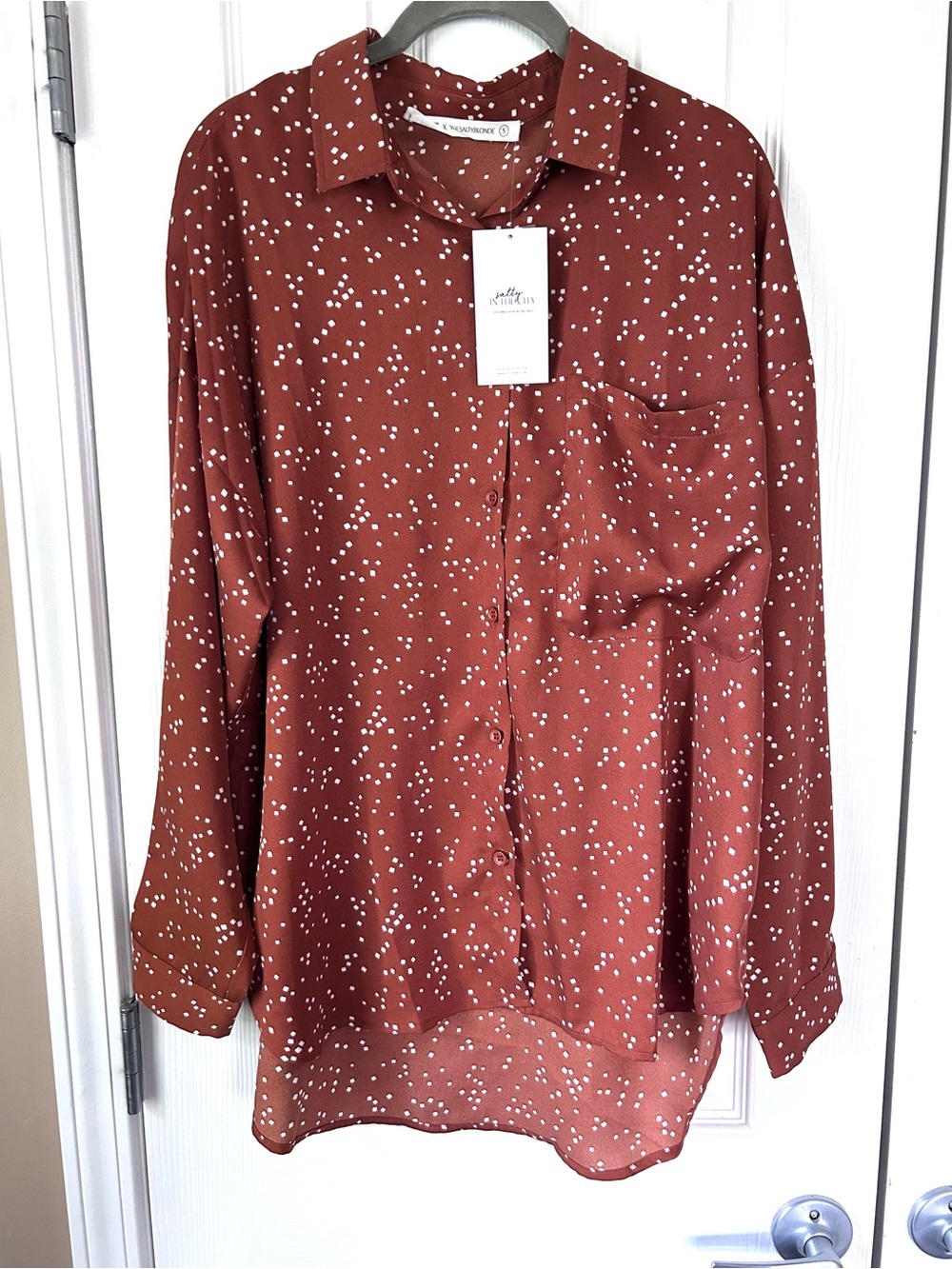 12th Tribe x The Salty Blonde Rust Button Down Blouse Size Small NWT
